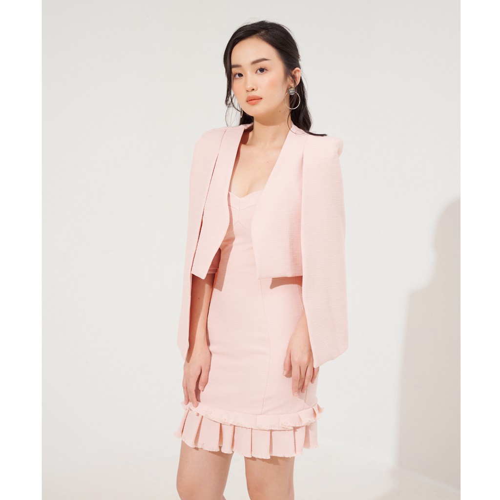 Des fleurs - áo khoác chui tay rosé slip-sleeve cropped linen jacket