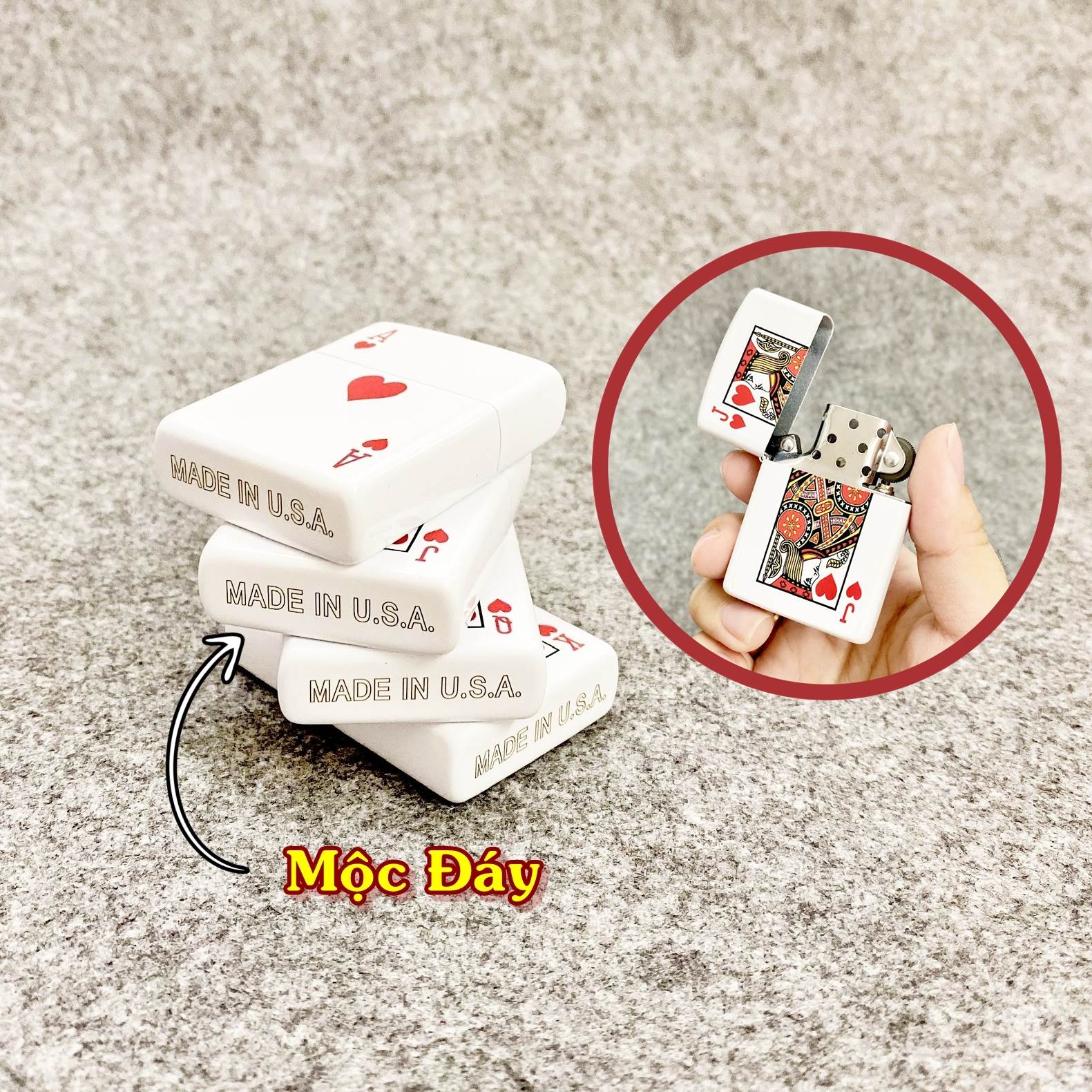 BẬT LỬA ZIPPO 2 MẶT HÌNH LÁ BÀI "ÁT CƠ" - (XÀI XĂNG)