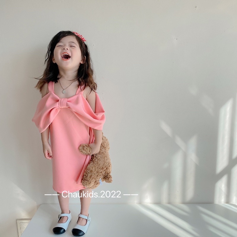 Váy hồng baby kèm nơ bản to cho bé gái