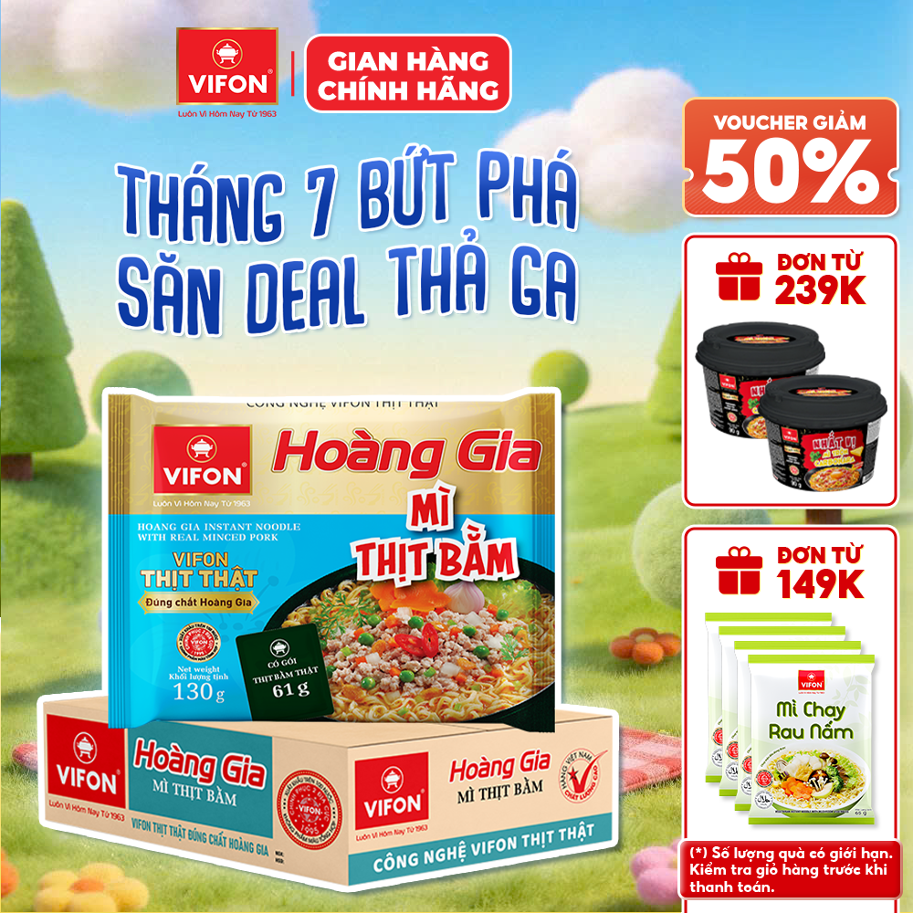 [Voucher 28% đơn từ 400K] Thùng 18 Gói/ Set 5 Gói Mì Thịt Bằm Hoàng Gia VIFON 130g Có Gói Thịt Thật
