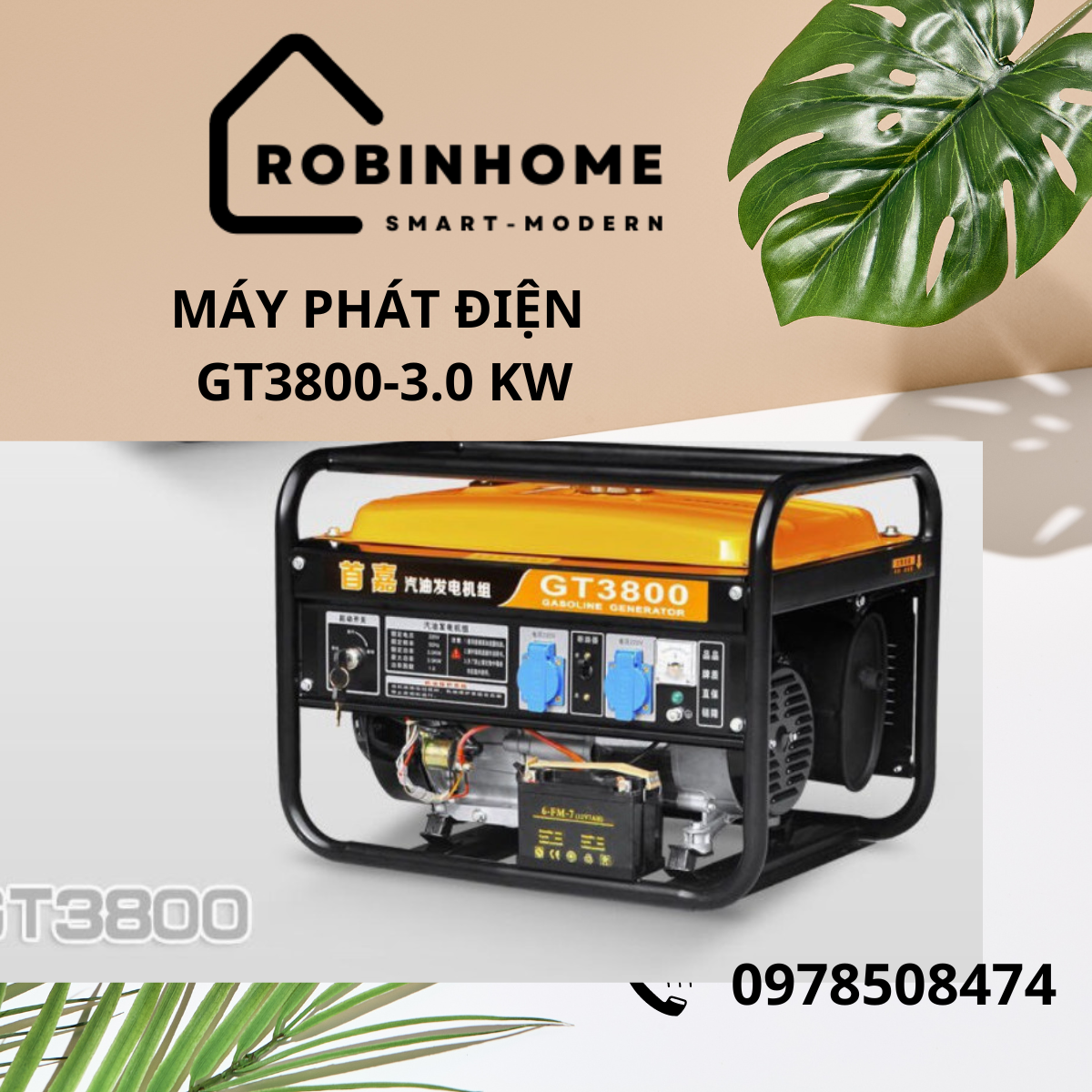 Máy phát điện GT3800- công suất tối đa3.5Kw,, máy phát độ ồn thấp, động cơ xăng, tiết kiệm nhiên liệu