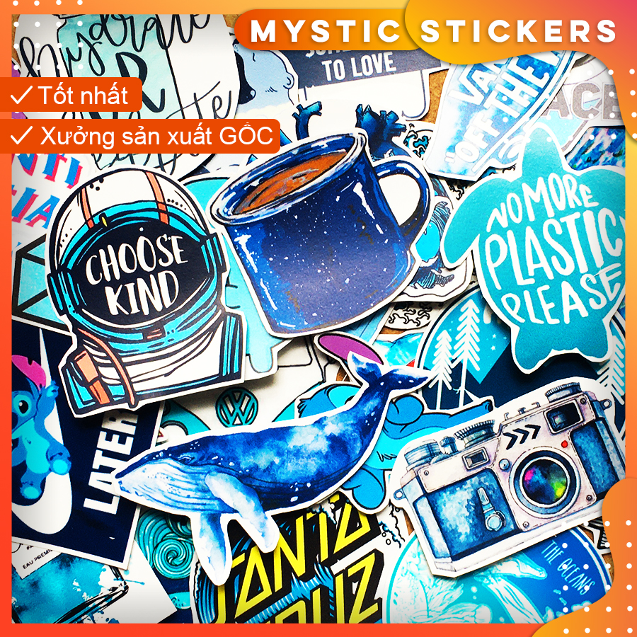 [XANH BIỂN BLUE] 31 Sticker chống nước/Hình dán/Decal trang trí ,dán xe laptop mũ bảo hiểm vali...