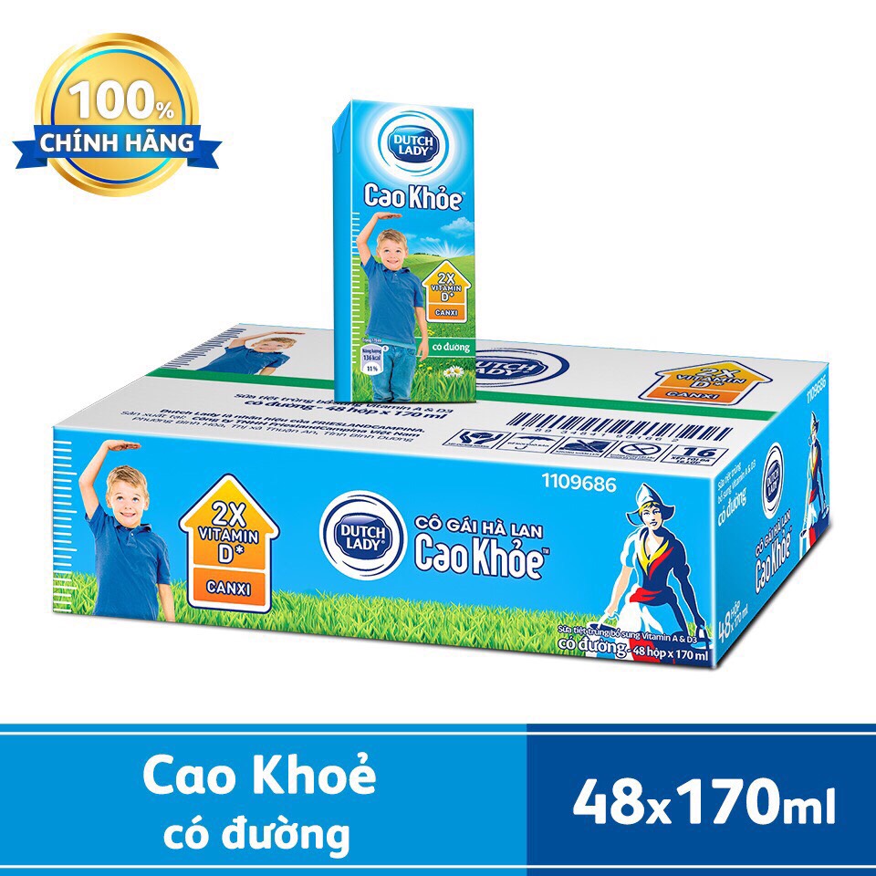 Thùng 48 hộp sữa tiệt trùng có đường dutch lady cao khoẻ 170ml - hsd luôn mới