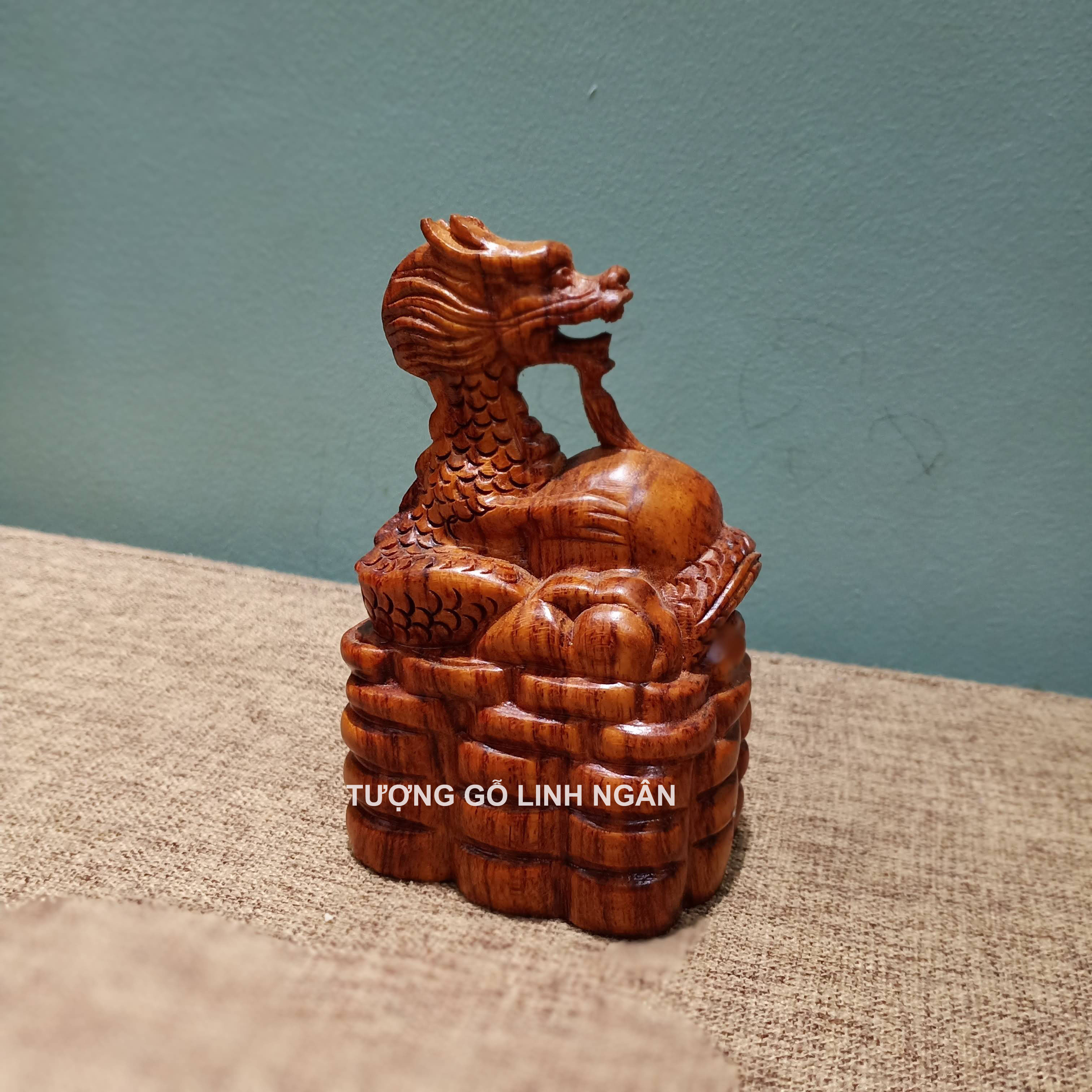 Tượng linh vật gỗ Rồng phong thuỷ gỗ hương (cao 12 cm, ngang 8 cm, sâu 6 cm)