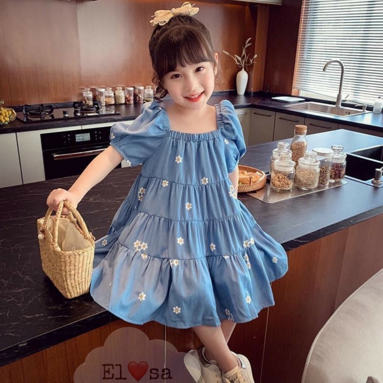 Váy bé gái 🌻 🌻 váy hoa cúc 4 tầng vải đũi lạnh siêu mát hè 2021 cho bé 8-28kg 🌻 🌻