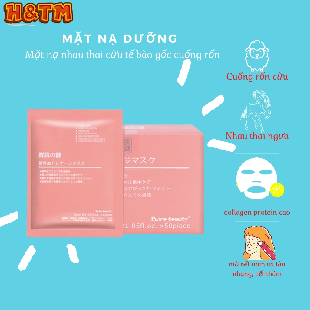 Mặt nạ nhau thai cừu tế bào gốc cuống rốn ⚜️𝑭𝒓𝒆𝒆𝒔𝒉𝒊𝒑⚜️ Rwine Beauty Stem Cell Placenta Mask Nhật Bản (Hộp 50 miếng) - Sale Chính hãng