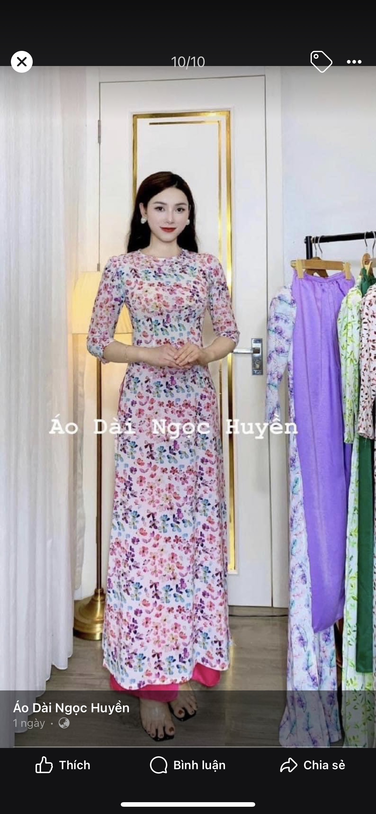 Áo dài 3Din hoa nhí may sẵn lẻ size mẫu đẹp hàng lẻ size