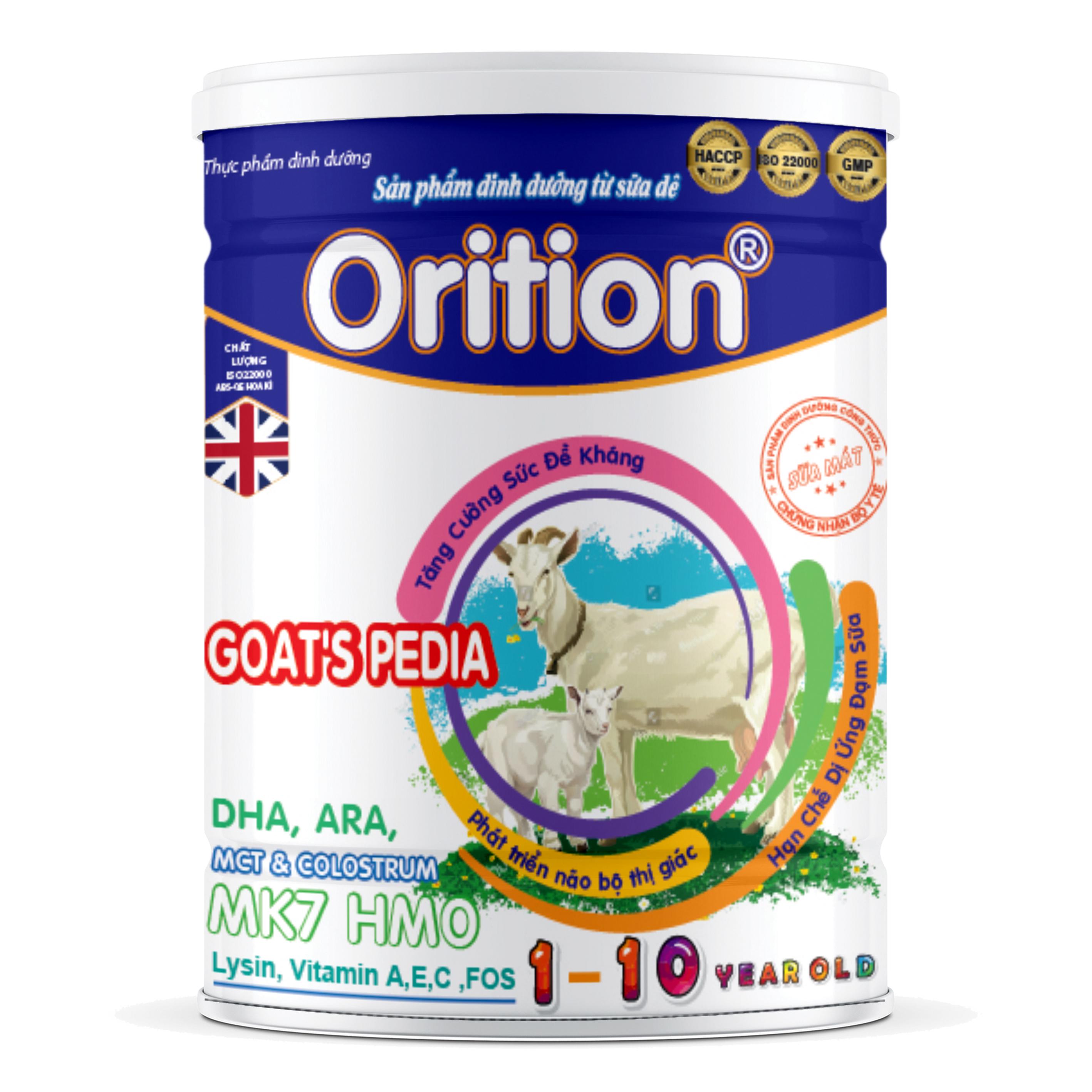 Sữa bột dinh dưỡng ORITION GOAT'S PEDIA sữa dê giúp bé phát triển toàn diện trí não và thị giác từ 1-10 tuổi-900G