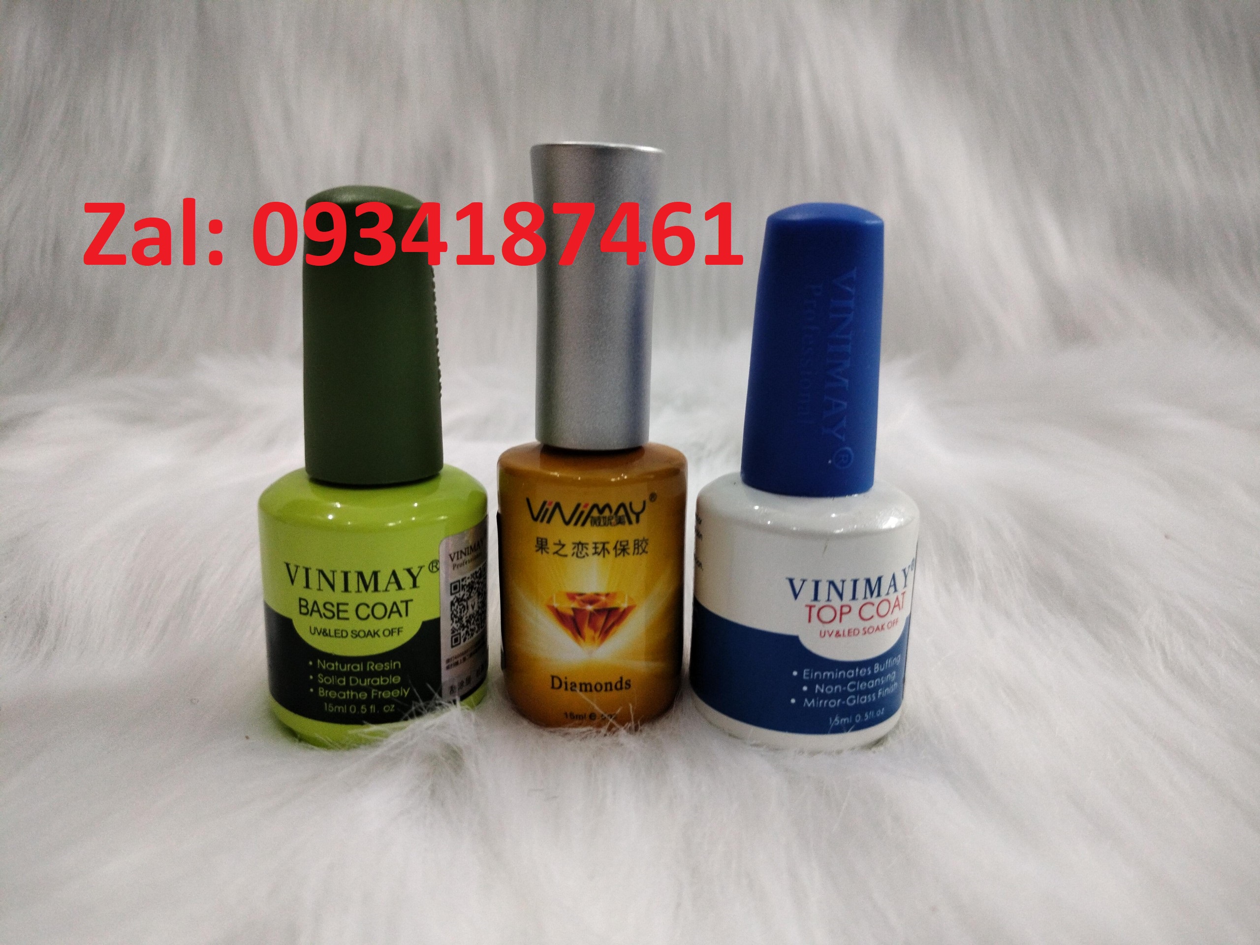 Sơn base (xanh lá), top (xanh dương), top cường kim cương (vàng) Vinimay