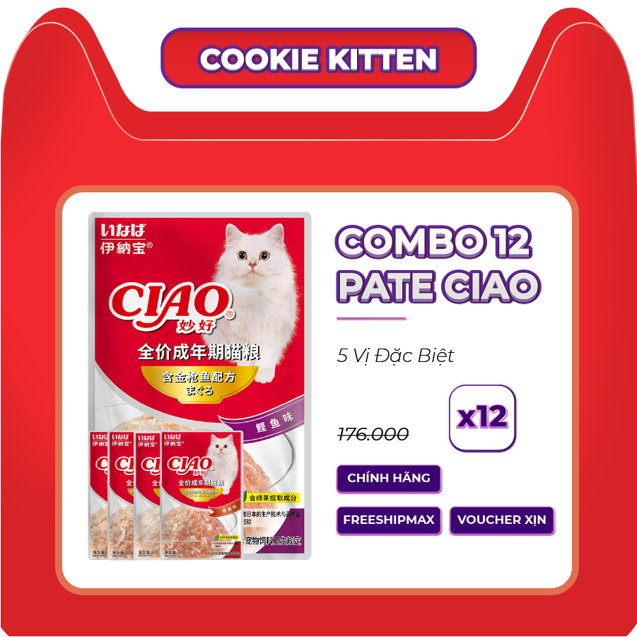 Combo tiết kiệm 12 pate ciao cho mèo cưng nhiều vị - gói 60g