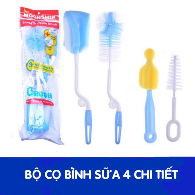 Cọ bình 4 chi tiết đủ màu Cọ rửa bình sữa an toàn cho bé