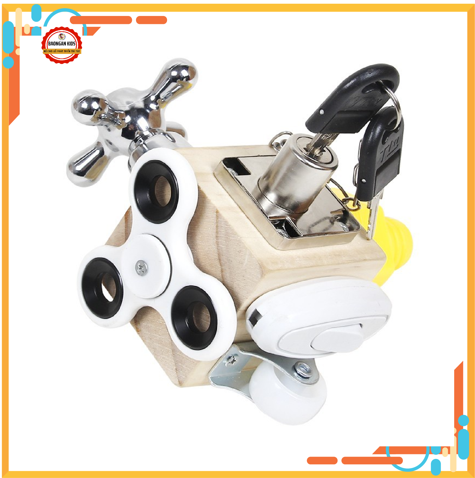 Hộp bận rộn busy cube, bảng bận rộn busy board chất liệu gỗ tự nhiên an toàn cho bé