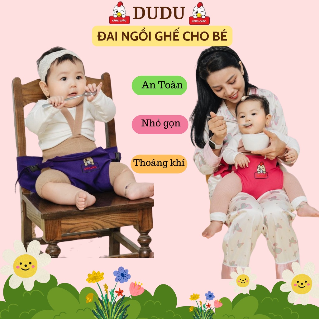 Đai ngồi ghế cho bé thay thế ghế ăn dặm DuDu khi đi du lịch ô tô nhỏ gọn