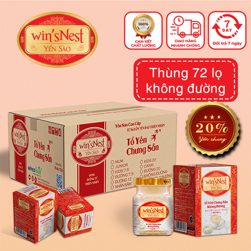(THÙNG 72 LỌ) 20% Yến Sào cao cấp win'snest Tổ Yến Chưng Sẵn Không Đường (70 ml/ lọ)