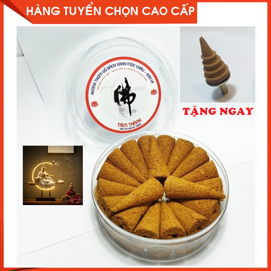 Nhang nụ Bách xanh Mộc Châu - Sơn La (Hộp 35 nụ HÀNG SÁNH CHÌM ĐẬM DẦU_CỰC THƠM) TẶNG đế trụ đồng thác khói ngược