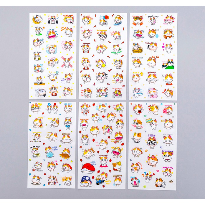 R003 Sticker Mèo Con 6 Tờ Trang Trí Bukao