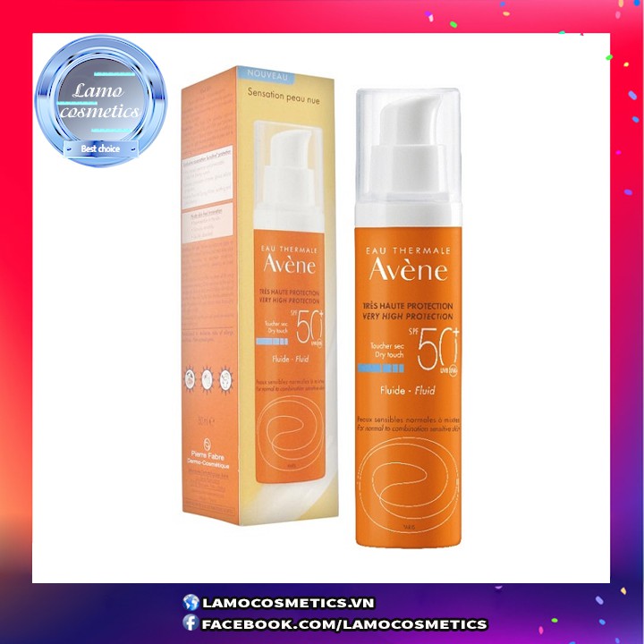 Kem Chống Nắng Eau Thermale Avene Dry Touch Fluide SPF50+ 50ml Dạng Vòi Chính Hãng 100%