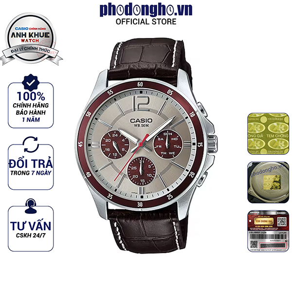 Đồng hồ nam dây da Casio Anh Khuê MTP-1374L-7A1VDF