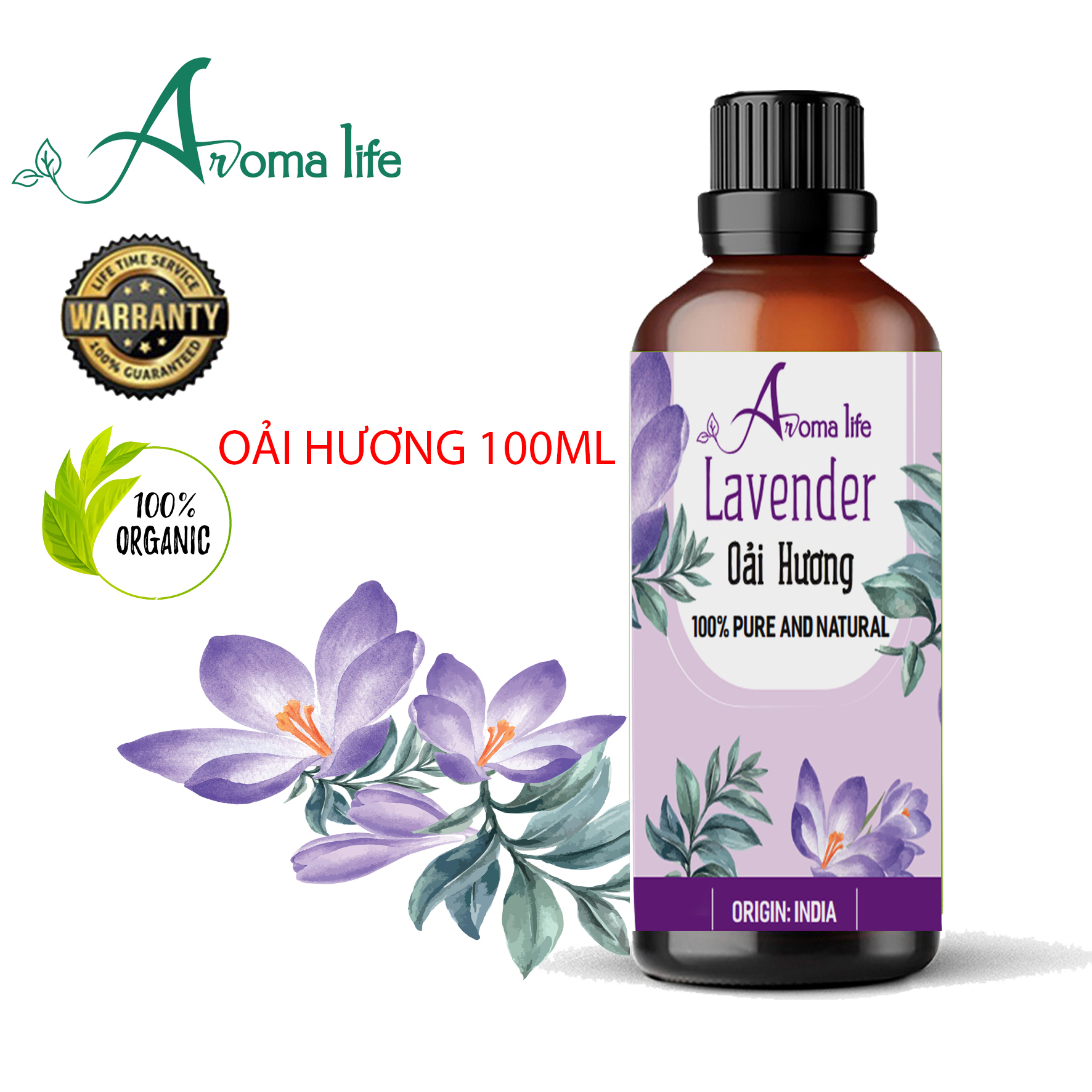 100ml Tinh dầu Lavender (Oải Hương) Nguyên chất Aromalife , Tinh dầu nguyên chất Nhập khẩu có chứng nhận tiêu chuẩn chất lượng
