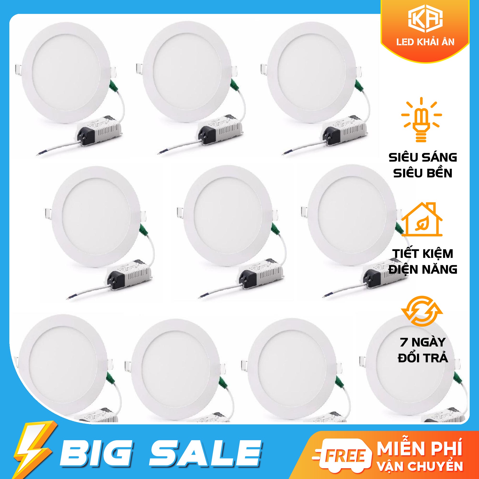 Bộ 10 đèn Led âm trần siêu mỏng 6w