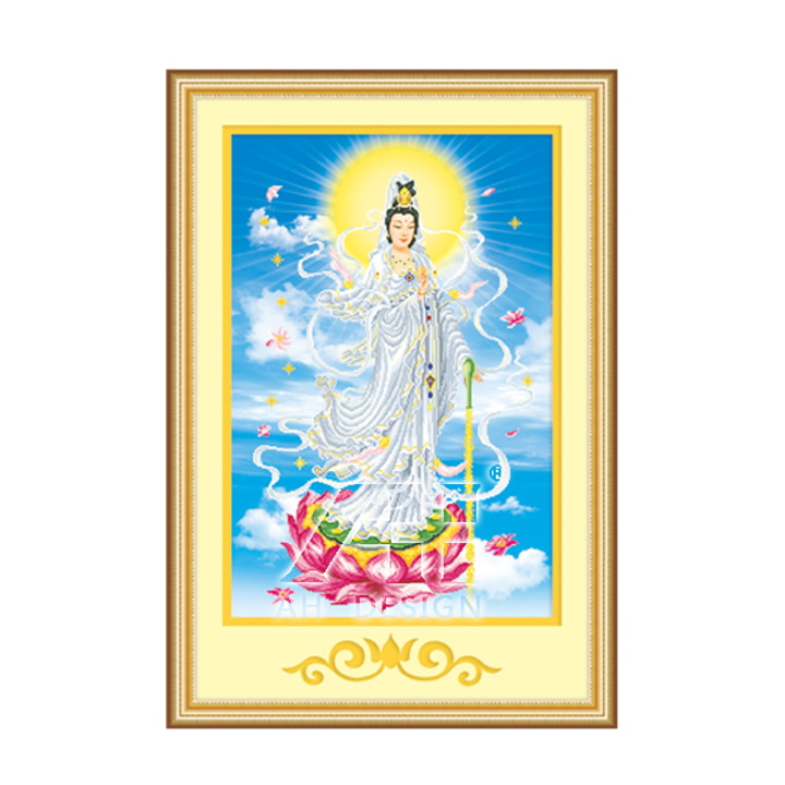 Tranh thêu chữ thập phật quan âm 52x73cm chưa thêu 53418