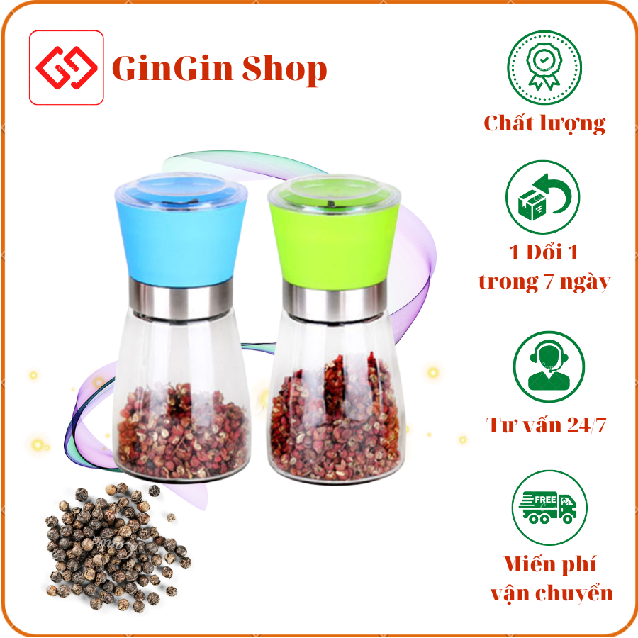 [HCM]Dụng cụ xay tiêu cầm tay mini, xay muối, xay hạt to nhỏ tùy chỉnh, lọ thủy tinh và nắp nhựa cao cấp