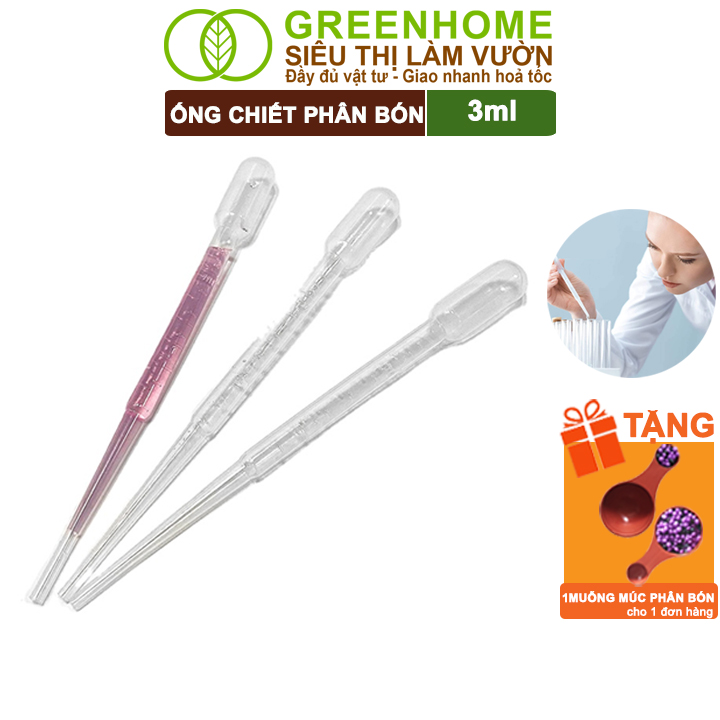 Ống pipet greenhome, 3ml, d15cm, chiết phân bón dạng nước, có vạch định lượng, đa năng, tiện dụng