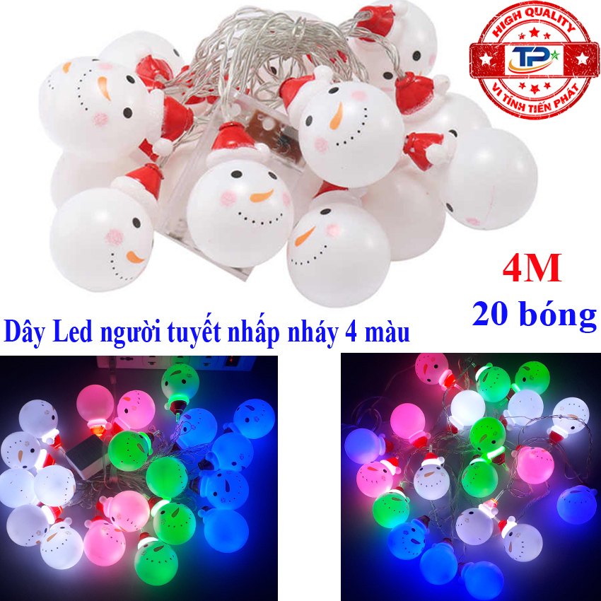 Dây đèn Led hình người tuyết dài 4m nhấp nháy nhiều màu dùng trang trí Sân Vườn, Gia Đình, Quán, Noel, ... Chúc Mừng Năm Mới quà Tết 2024