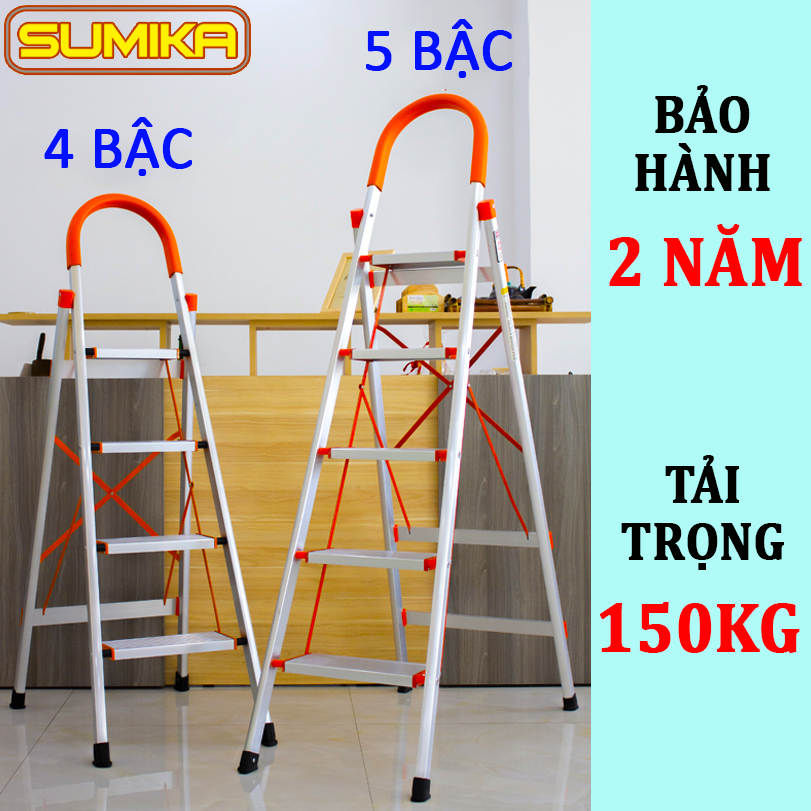 Thang nhôm ghế tay vịn gia đình 4&5 bậc Sumika SK305 & SK304 (SIÊU NHẸ SIÊU BỀN) bảo hành 2 năm