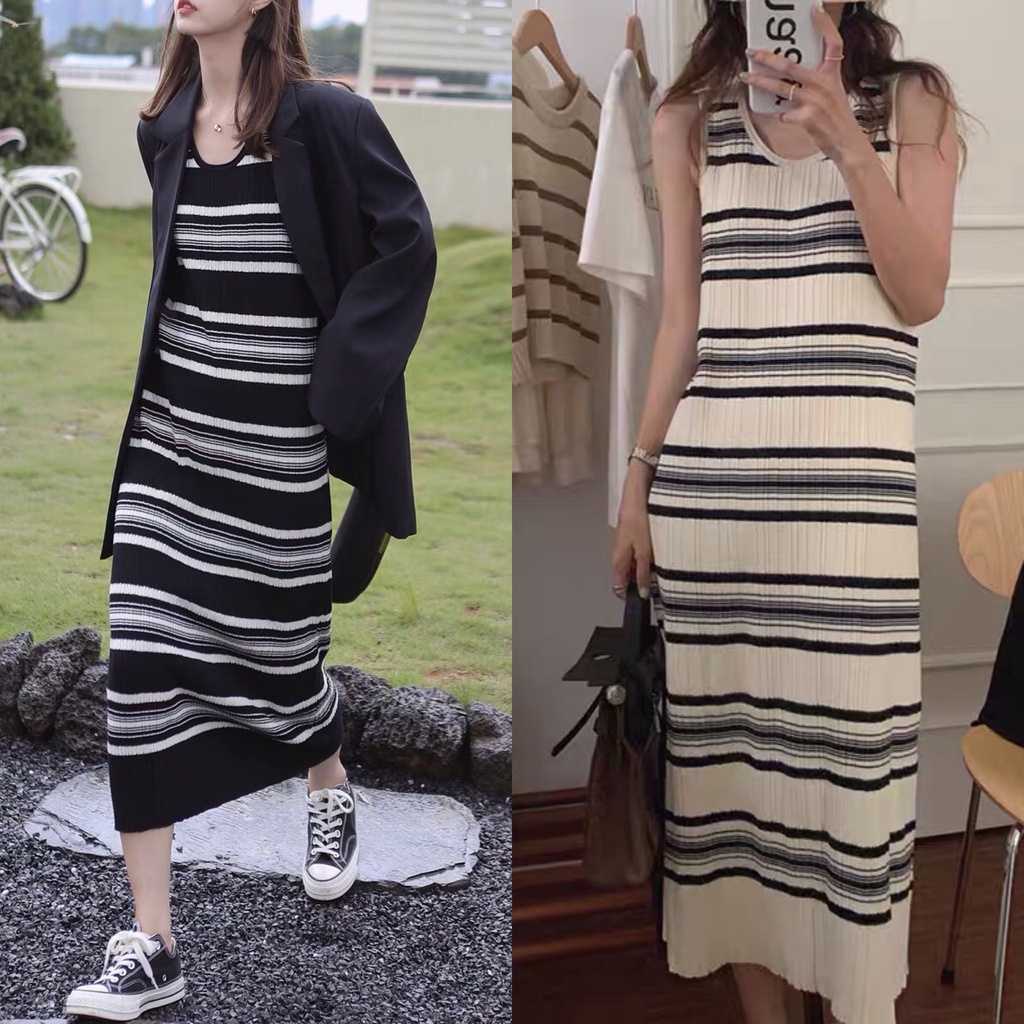 Đầm maxi thun sát nách kẻ sọc cao cấp - D763