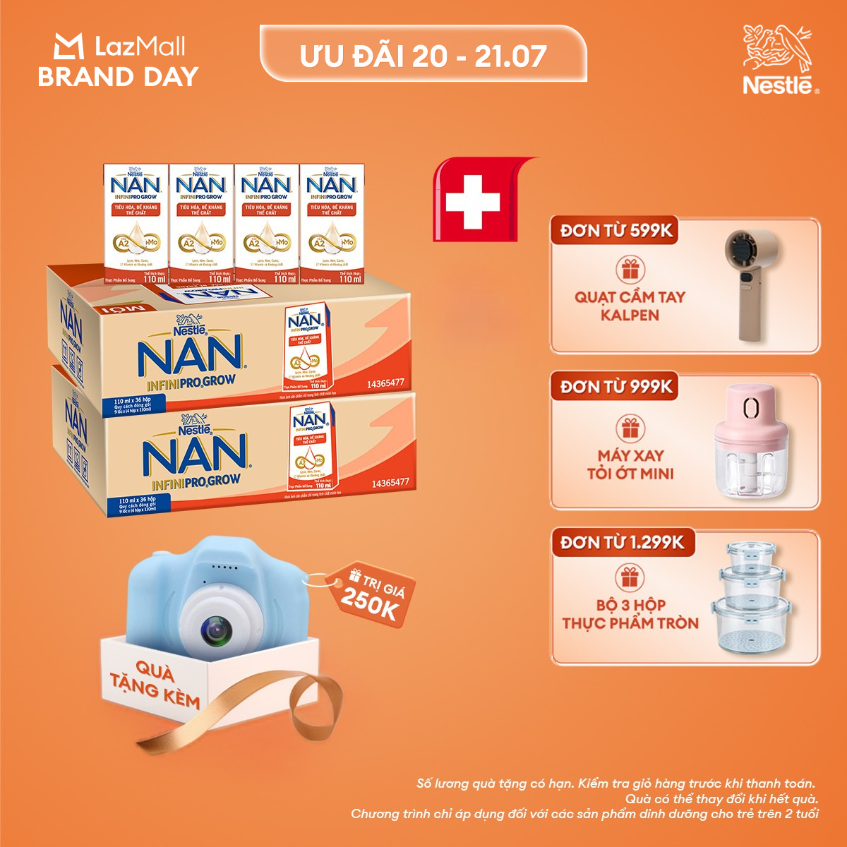 [CHỈ 20-21.07 QT ĐƠN 599K/999K/1299K][Tặng Máy chụp ảnh] Combo 2 Thùng 36 hộp sữa pha sẵn Nestle NAN INFINIPRO GROW với công thức vượt trội kết hợp sữa A2 và HMO hỗ trợ tiêu hóa, đề kháng và phát triển thể chất (4x110ml)