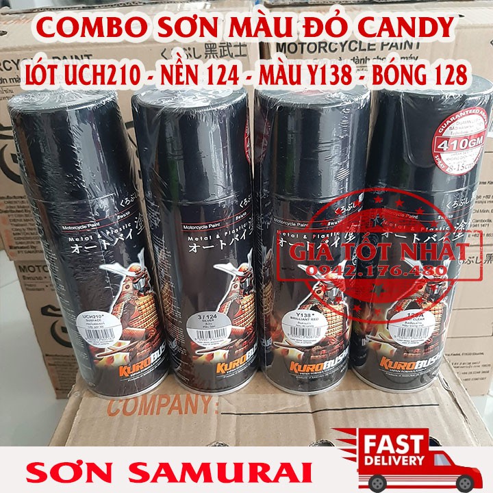 COMBO 4 CHAI SƠN SAMURAI Y138 - ĐỎ YAMAHA SƠN ĐỦ 4 BƯỚC