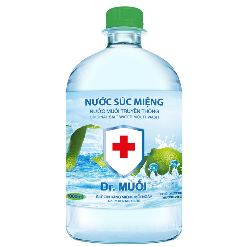 Nước Súc Miệng Dr. Muối Hương Vỏ Chanh chai lớn 1000ml - Nuoc suc mieng NaCL Natriclorid Dr Muoi huong chanh 1 lit