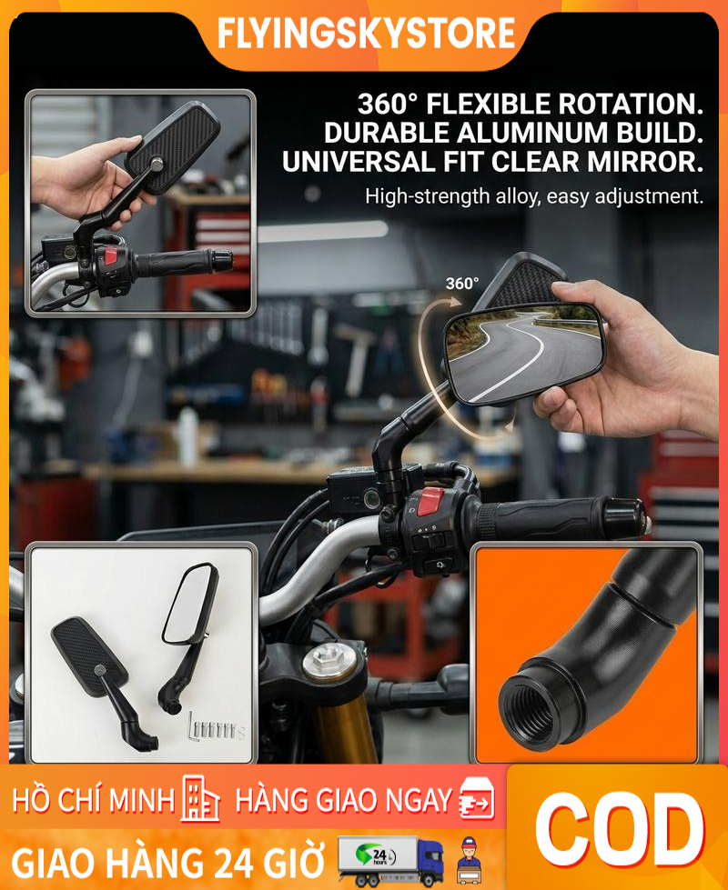 Bwinboy Aluminum Alloy Rearview Mirror Rotates 360 Degrees, Black with White Glass Giá 214,573 Đồng*Miễn phí vận chuyển