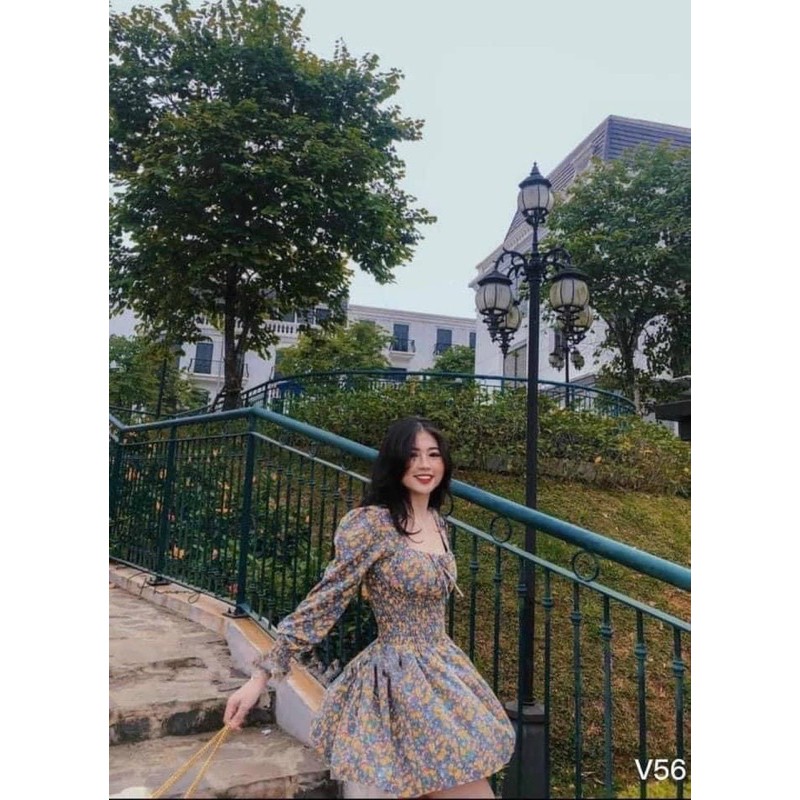 Đầm hoa nhí nhún eo lót quần trong