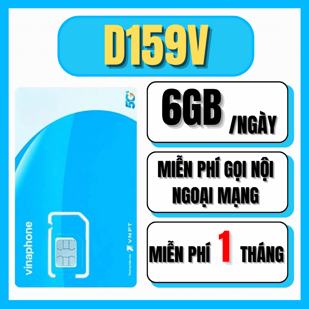 ( SIM VIP ) Sim 5G VinaPHone D159V / VD149 Tặng 6GB/Ngày + Miễn Phí Nghe Gọi DÙng Miễn Phí 1 Tháng Đầu , Phí Gia Hạn 159k/tháng . FREESHIP - CHƯA KÍCH HOẠT.