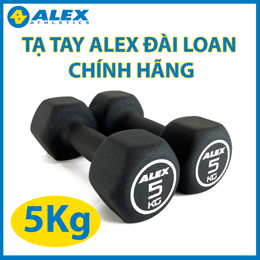 ẢNH THẬT & VIDEO Bộ Tạ Tay Lục Giác ALEX Cao Cấp 5Kg, Lõi Gang Đặc Bọc Cao Su Nhám Màu Đen, Tập Gym Yoga Tại Nhà, Chống Trơn Trượt (Tổng 10Kg)