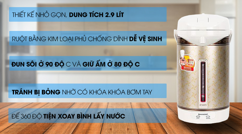 Bình thủy điện sharp kp-30stv rb 2.9 lít