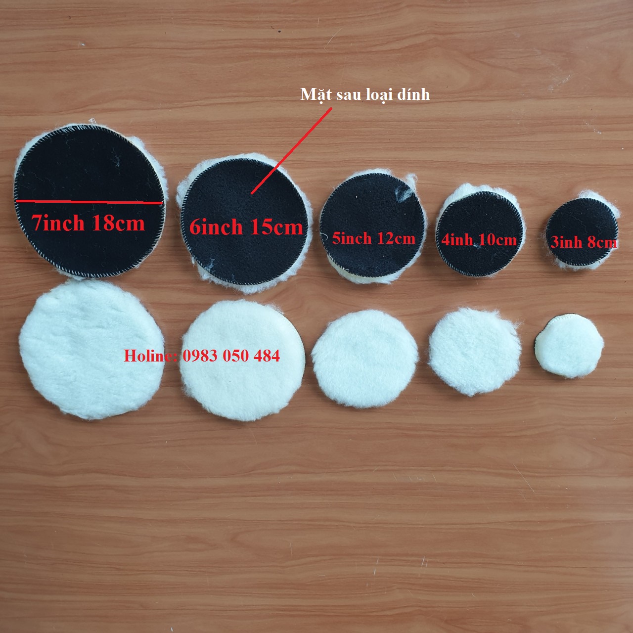 phớt bông đánh bóng xe đủ kích cỡ - bông lông cừu đánh bóng - len đánh bóng - Đánh bóng epoxy loại dính
