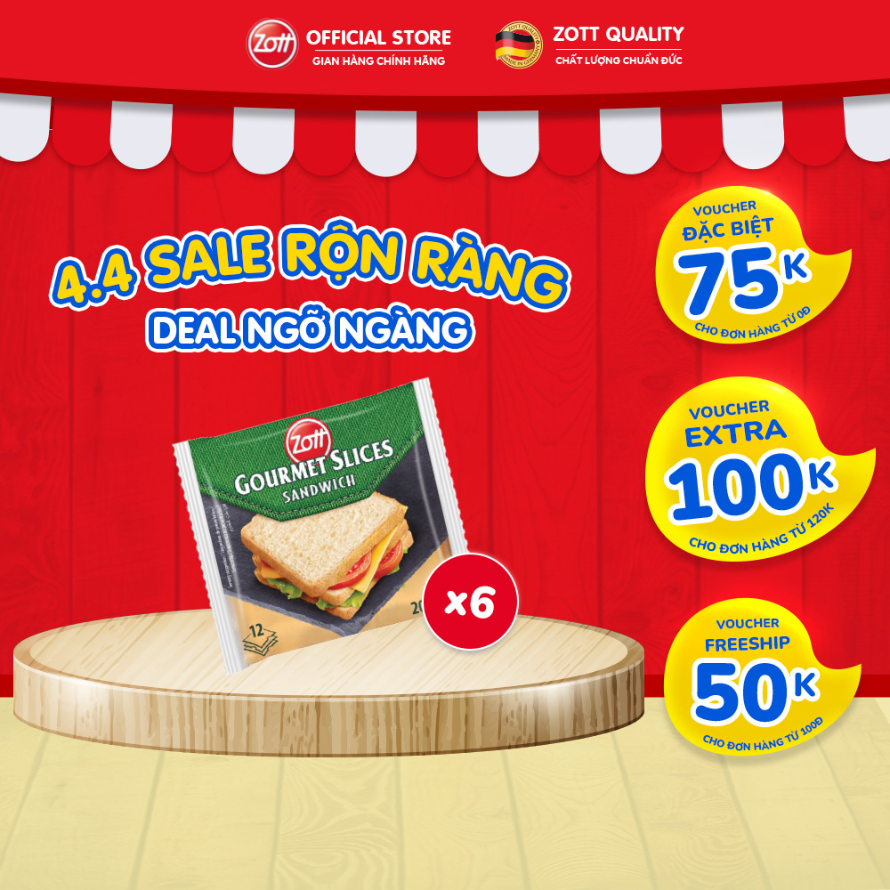 Giao Hoả tốc - COMBO 6 túi Phô mai lát Zott Gourmet Slices SANDWICH nhập khẩu từ Đức (gói 200g – 12 lát), làm từ Sữa tươi giàu Canxi, Chất đạm