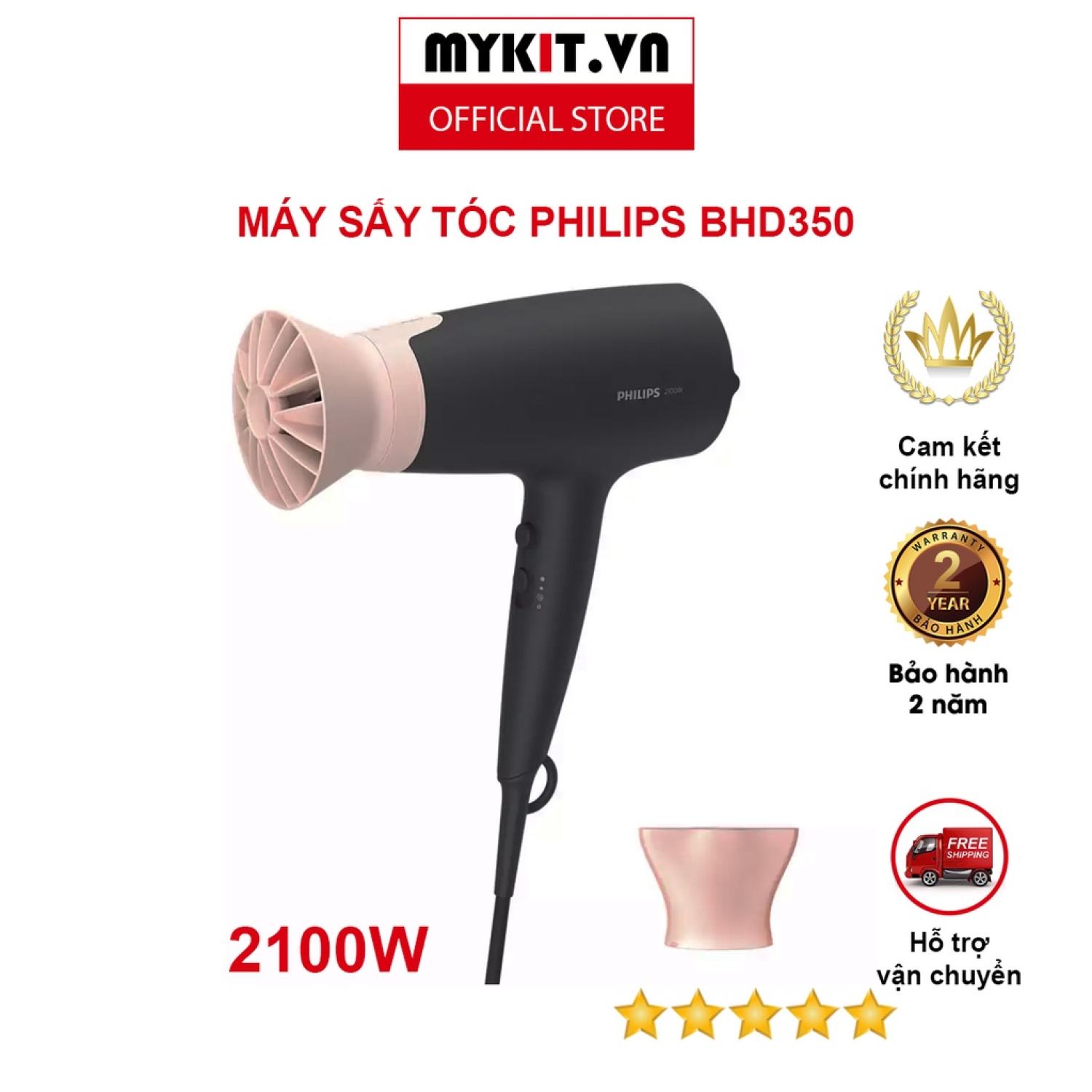 Máy sấy tóc philips bhd350 - 2100w, 6 chế độ sấy - mykit.vn