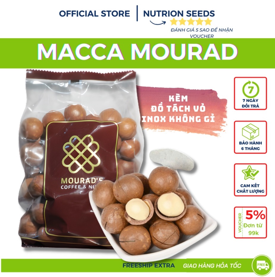 Hạt macca úc vỏ nứt tự nhiên Mourad’s SIZE KHỔNG LỒ 25 - 28 mm Túi 500g tặng kèm đồ tách vỏ. Hàng nướng trực tiếp úc