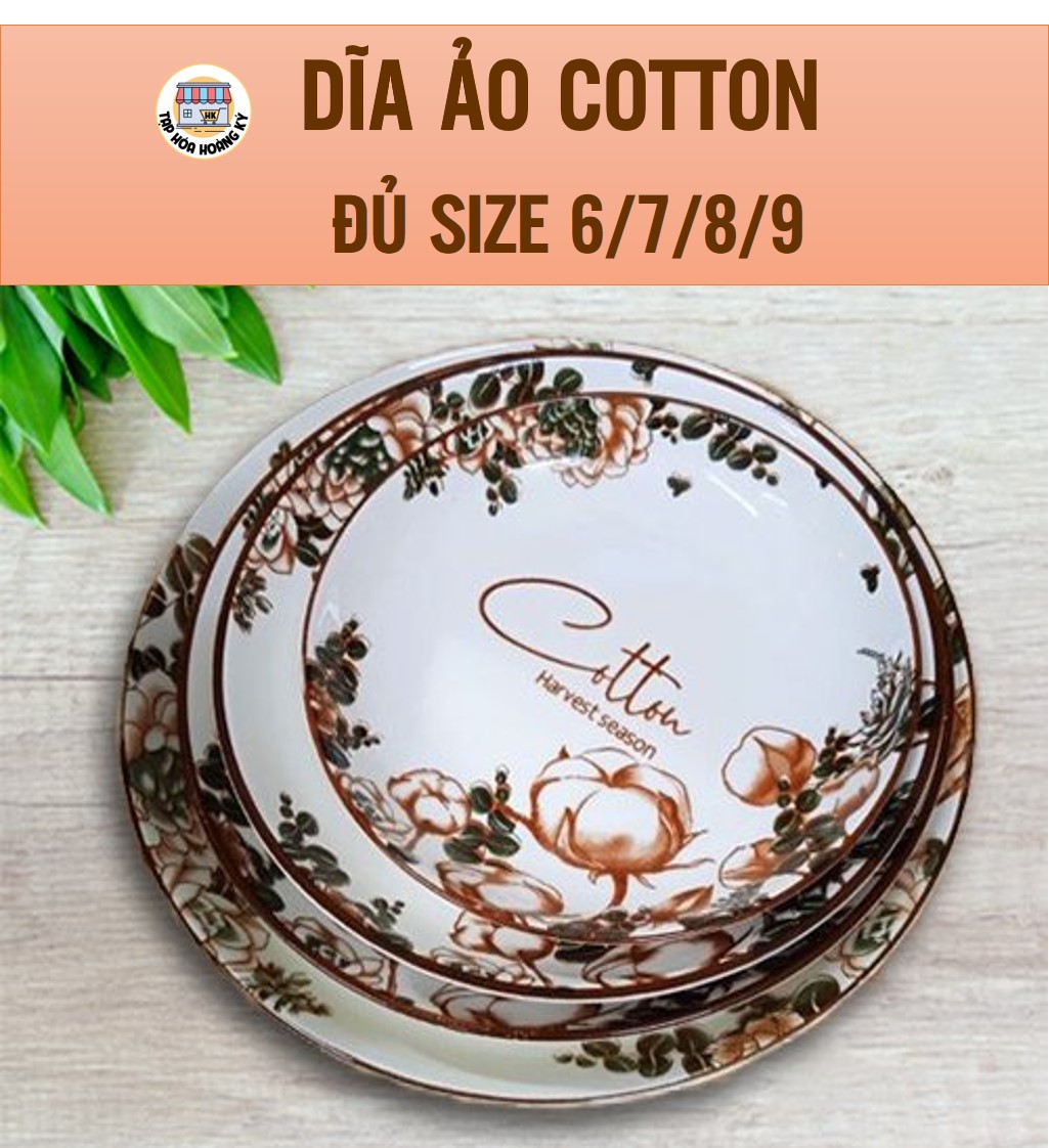 Dĩa tròn gốm sứ hoa văn cotton - đk 18cm