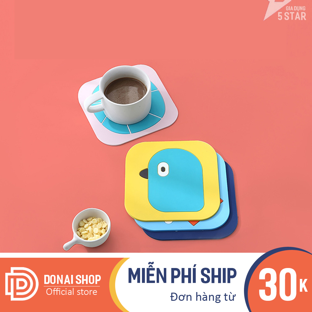 Miếng lót ly, cốc Silicon chống thấm nước, chống trượt siêu cute hình chim, cá, trứng ốp la chịu được nhiệt độ cao và lạnh 29.MLL.DONAI