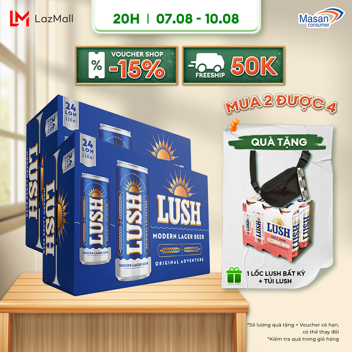Bia lush original adventure vị lager nguyên bản - combo 2 thùng x 24 lon 330ml