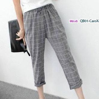 [HCM]Quần Nữ Phối Sọc Caro Lưng Thun Rút Dây Trẻ Trung Năng Động Bmind EVA QD 10021S1