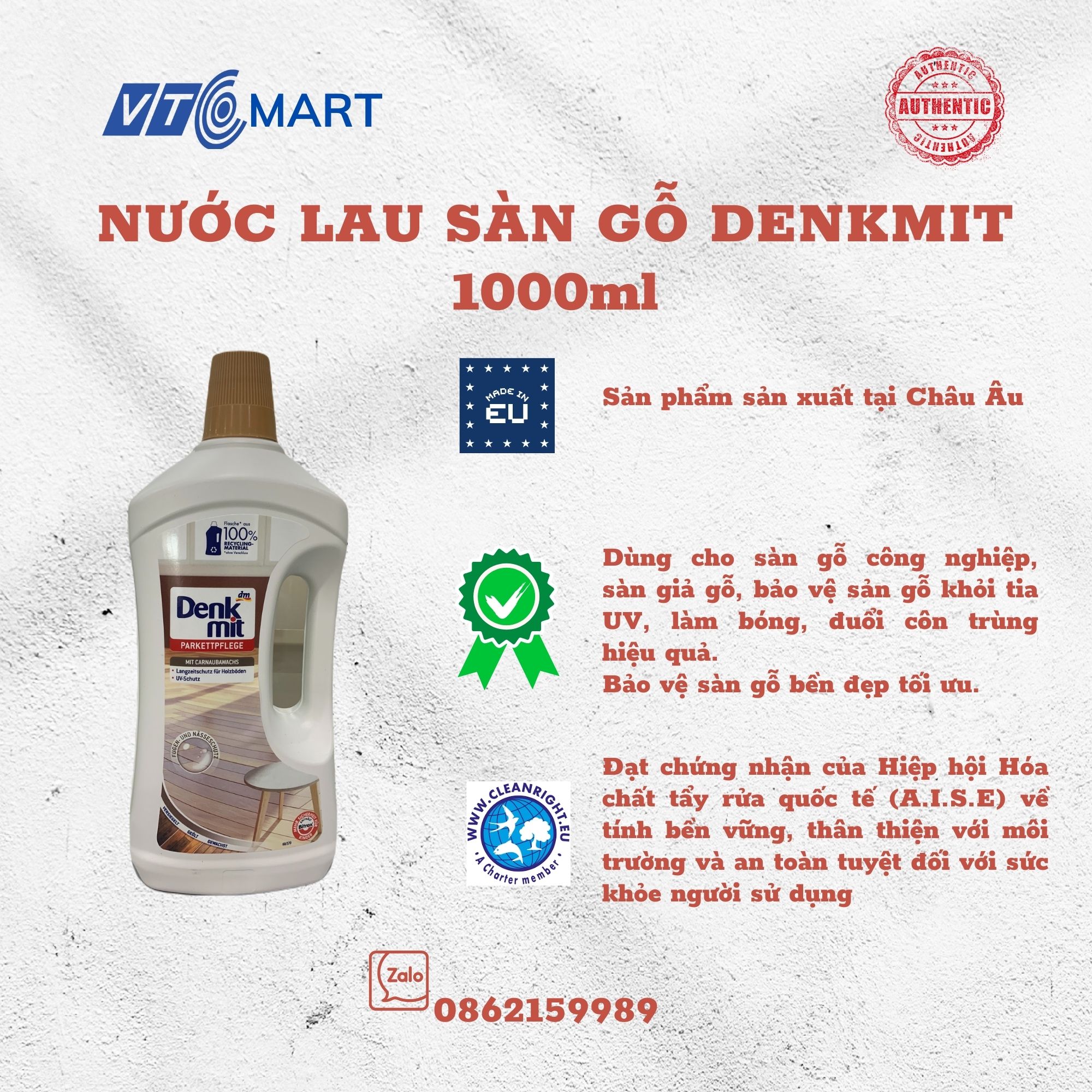 Nước lau sàn gỗ Denkmit Parkettpflege dung tích 1L - nội địa Đức