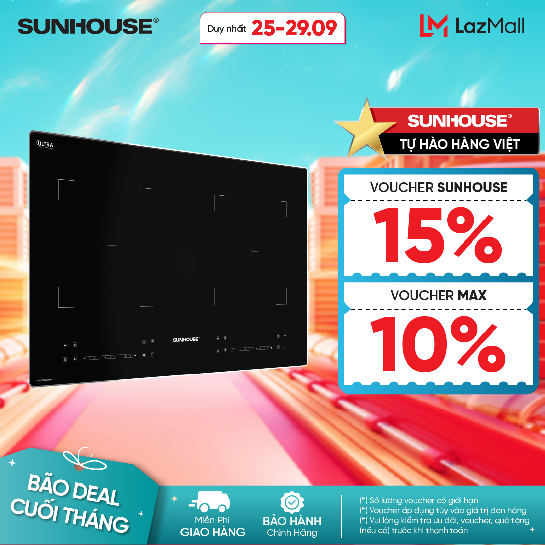 [CÔNG NGHỆ INVERTER ĐỘC QUYỀN] Bếp đôi điện từ cao cấp SUNHOUSE SHB82032-EC Công suất mạnh - Tiết