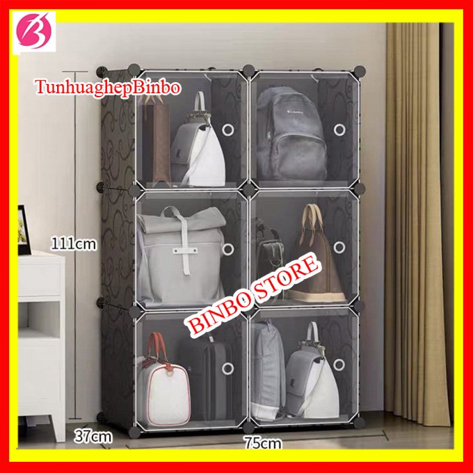 Tủ để túi xách trong suốt 6 ô kích thước 90x80x30, nhựa cứng cáp size lớn chịu tải 10kg, dễ dàng lắp ráp, lau chùi, tiện lợi-Tủ đựng túi xách bằng nhựa