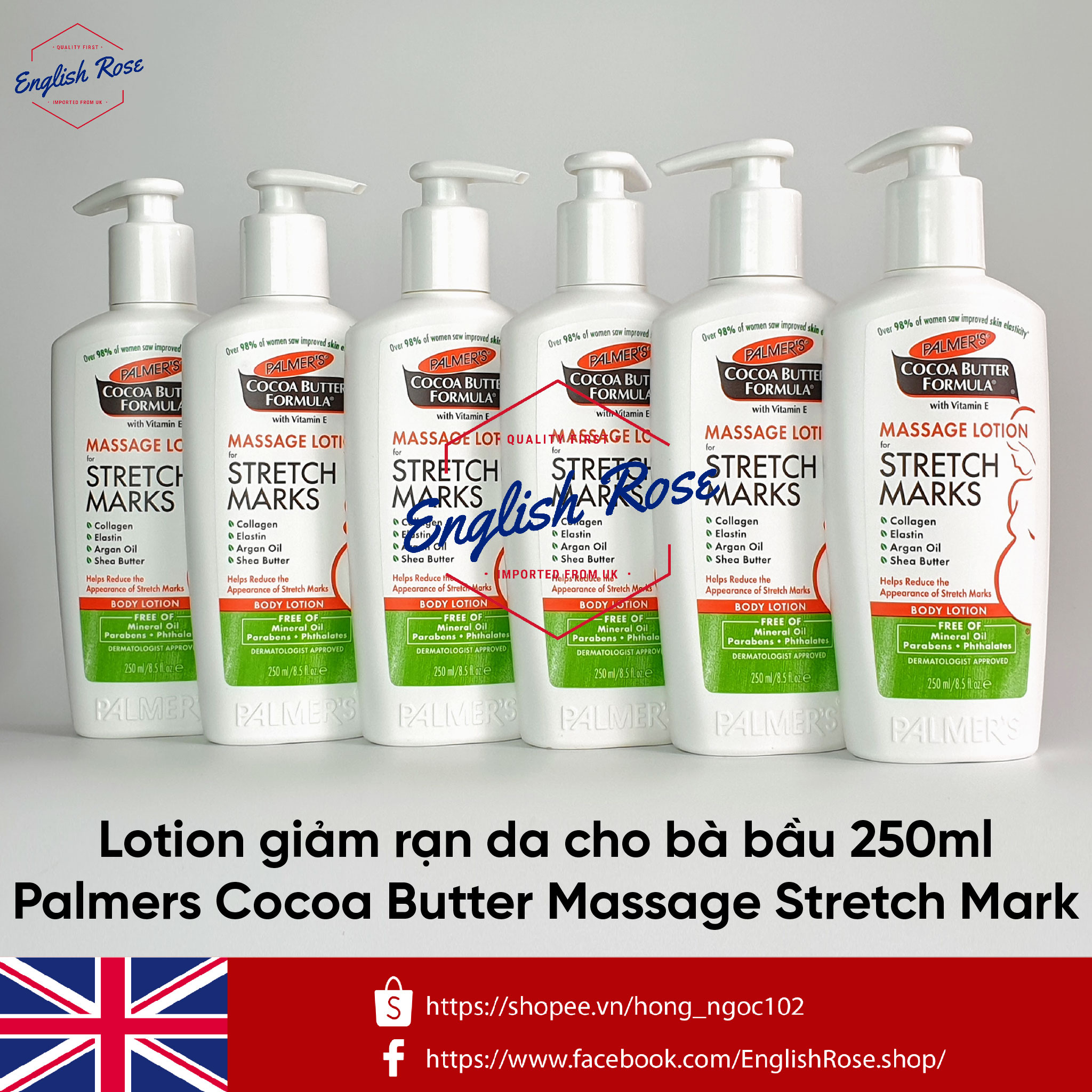 [HCM]Lotion ngừa rạn da cho mẹ bầu Palmers Cocoa Butter Massage Stretch Marks Lotion 250ml
